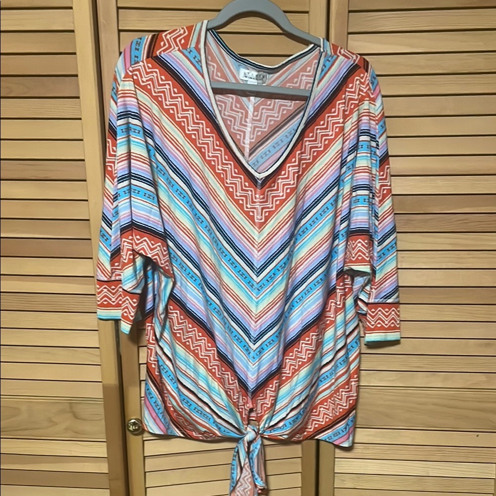 Colorful Chevron V-Neck Top